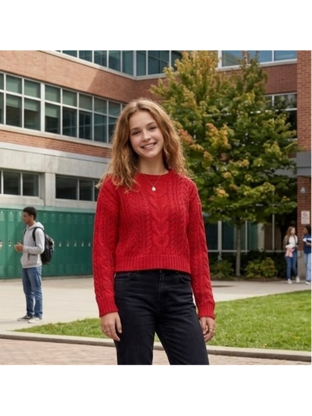 NWT Pink Rose Red Cable Knit Cropped Sweater Size XS Coquette Preppy Y2K Knit